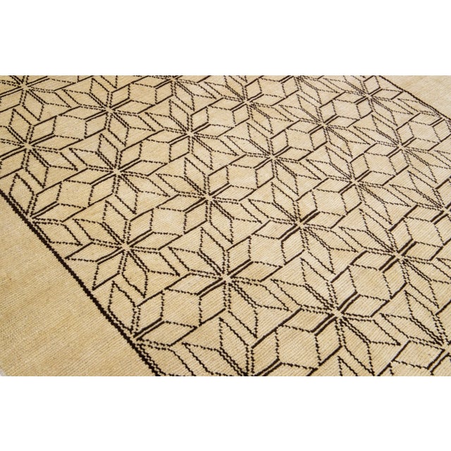 Textile Modern Moroccan Style Beige Handmade Geometric Pattern Wool Rug For Sale - Image 7 of 8