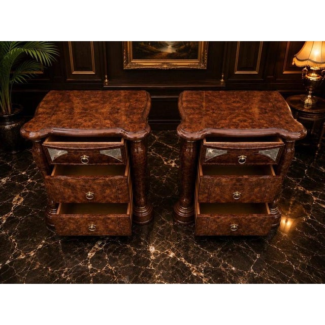 Italian Burr Walnut Bedside Cabinets by Fulgini Orilio, 1980s, Set of 2 For Sale - Image 4 of 10