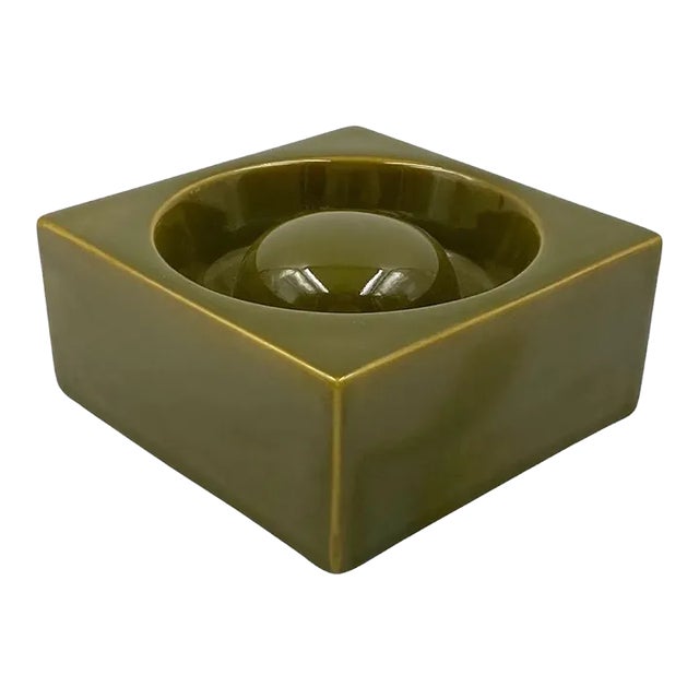 Mid-Century Green Ceramic Ashtray, Sicart Italy 1969 For Sale