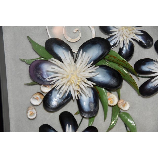 Wood Shadow Box With Flower Sea Shell Art by Meryl Mote, Signed For Sale - Image 7 of 8
