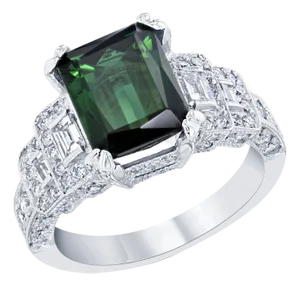 5.01 Carat Green Tourmaline and Diamond Ring 14 Karat White Gold, Size 7