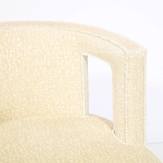 Mid Century Modern Cutout Barrel Back Chair in Pearl Holly Hunt Ecriture Velvet For Sale In New York - Image 6 of 13