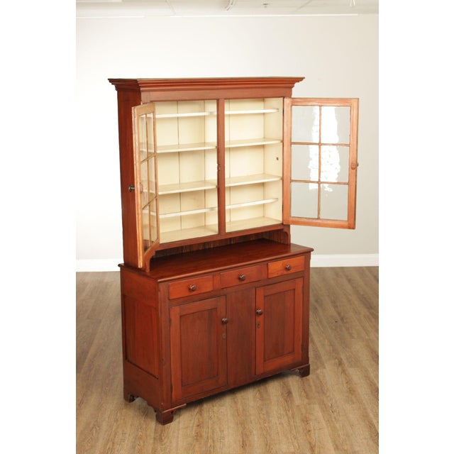 Farmhouse Antique American Cherry Dutch Cupboard Two Piece Hutch Cabinet For Sale - Image 3 of 18
