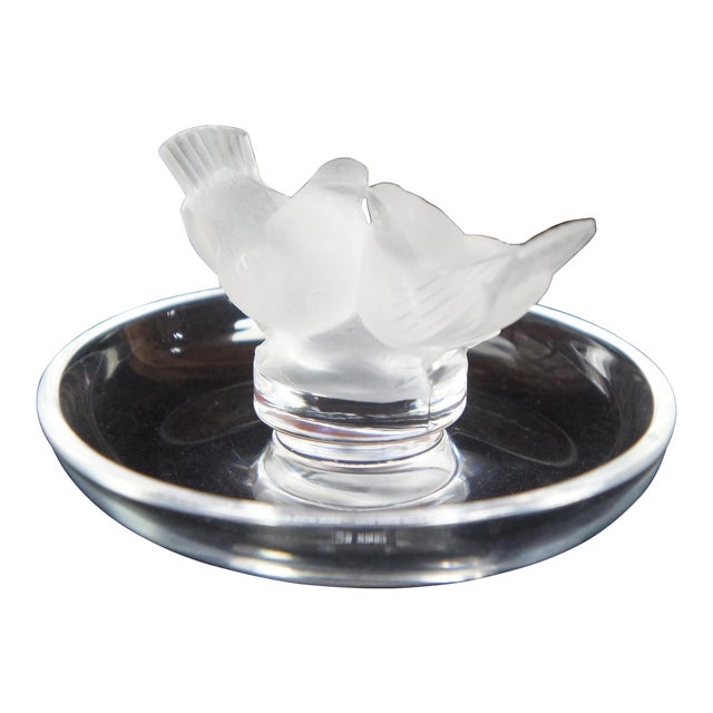Late 20th Century Lalique Crystal Frosted Glass Lovebirds Ring Holder