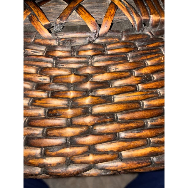 Japanese Vintage MCM Japanese Willow Weave Bamboo Handwoven Basket Triple Arch Handle Japandi / Mingei For Sale - Image 3 of 8