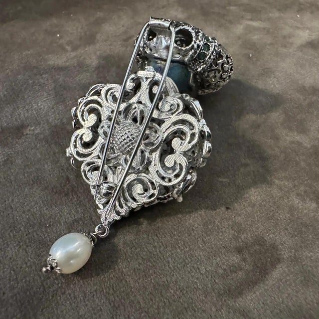 1990s Amazing 1990s Sterling Silver and Precious Stones Italian Brooch For Sale - Image 5 of 12
