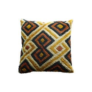 Vintage Yellow & Brown African Kuba Pillow For Sale