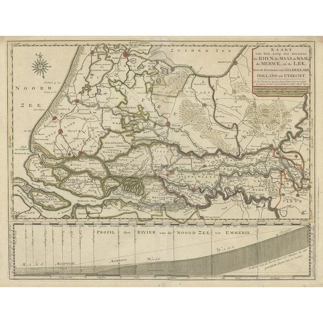 Antique Map of Dutch Rivers with the Rhine, 1750 For Sale - Image 3 of 5