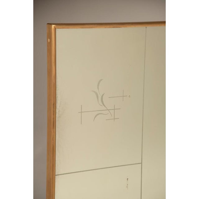 1940s Decorative Mirror with Silk-Screened Designs and Brass Frame, 1940s For Sale - Image 5 of 12
