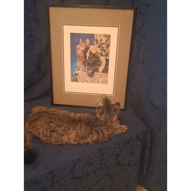Contemporary 1990s "Heaven's Vigil" Limited Edition Print by Julie Tichota, Framed Fantasy Cat Artwork For Sale - Image 3 of 7