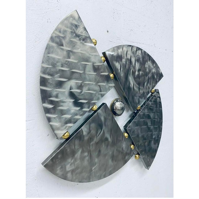 Metal 1990s Brutalist Steel and Brass Wall Sculpture Attributed to Curtis Jere For Sale - Image 7 of 10