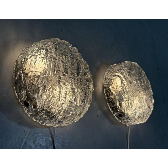 Set of 2 glass wall lamps by kaiser leuchten, germany (marked). thick ice glass shades fasten with chrome plated...