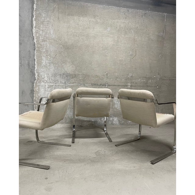 Set of Three Mid Century Modern Chrome Flat-Bar Dining, Office, or Accent Armchairs For Sale - Image 13 of 14
