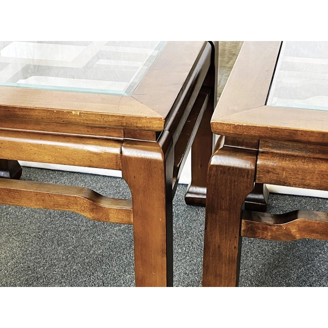 20th Century Chinese Chippendale Solid Wood With Beveled Glass End Tables- a Pair For Sale - Image 11 of 12