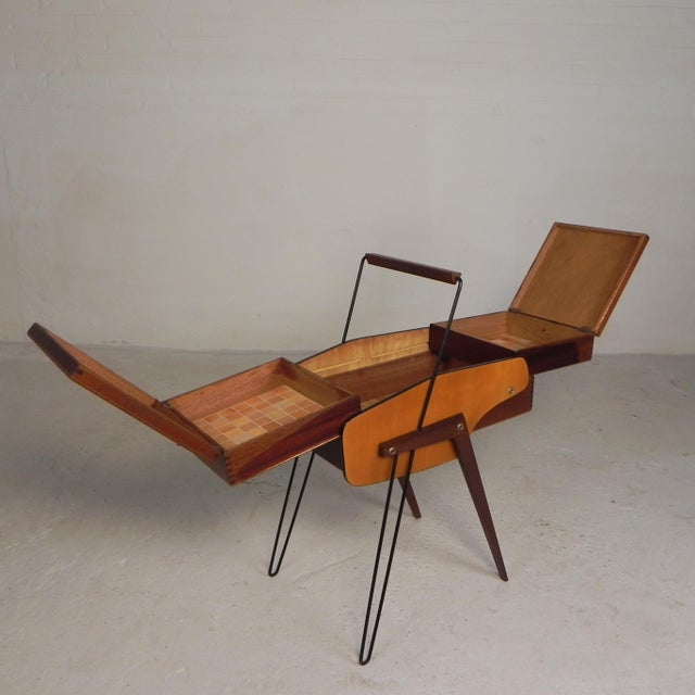 Wood Vintage Foldable Sewing Box with Slanted Legs, 1950s For Sale - Image 7 of 18