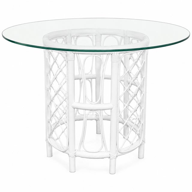 Vintage Coastal High-Gloss White Rattan Dining Table with 54" Glass Top For Sale - Image 4 of 6