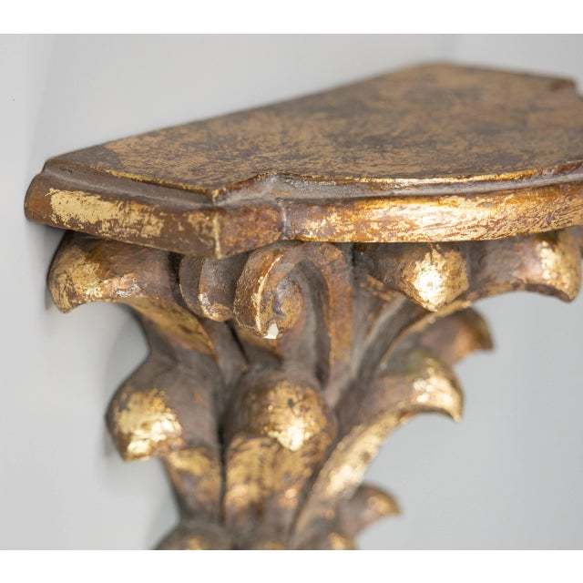 Late 20th Century Large Vintage Italian Gilt Wall Bracket Shelf For Sale - Image 5 of 9
