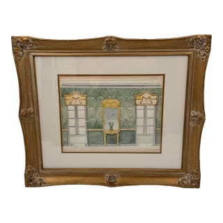Original European Interior Architecture Watercolor Rendering For Sale