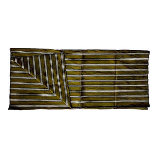 2 Ply Thai Silk Fabric in Olive Green With Gold and Navy Blue Club Stripe, 4 Yards For Sale
