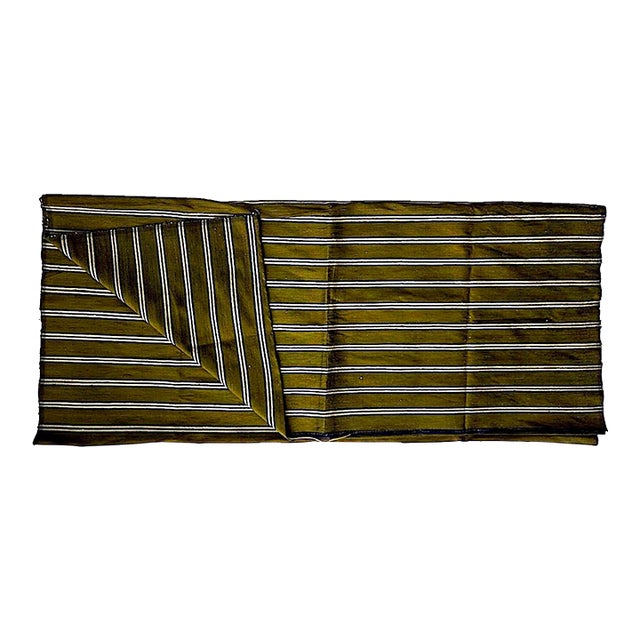 2 Ply Thai Silk Fabric in Olive Green With Gold and Navy Blue Club Stripe, 4 Yards For Sale
