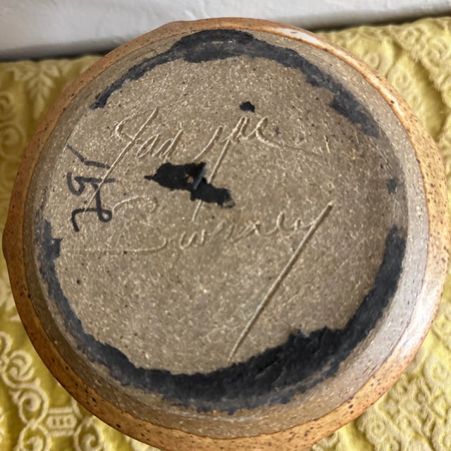 Sienna Vintage Artist Signed Striped and Speckled Clay Pitcher For Sale - Image 8 of 10