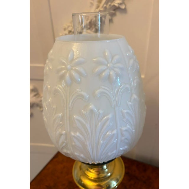 1900 - 1909 Antique Edwardian Brass Oil Lamps with Opaline Glass Shades, 1900, Set of 2 For Sale - Image 5 of 10