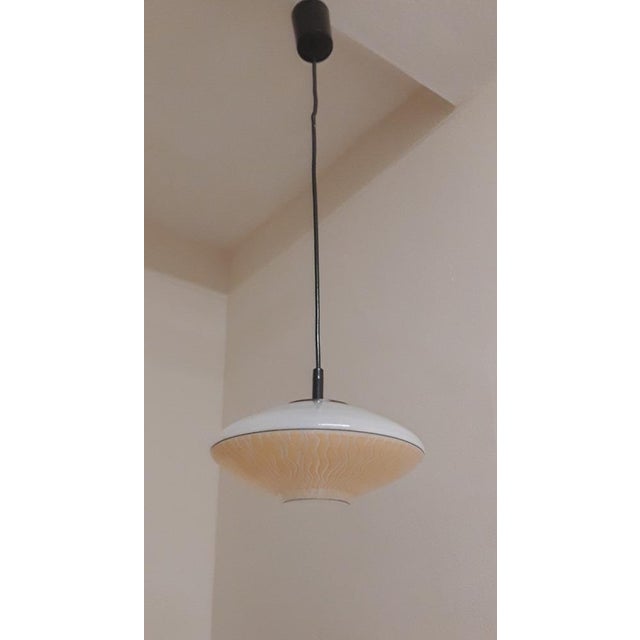 Vintage German Ceiling Lamp with Patterned Glass Shade on a Metal Mount from Doria, 1970s For Sale - Image 3 of 9