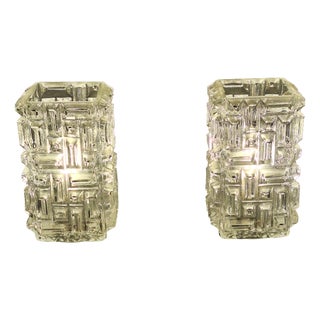 Vintage Bedside Lamps with Grey and White Plastic Base and Clear Cuboid Relief Glass Shade by Graewe, 1970s, Set of 2 For Sale