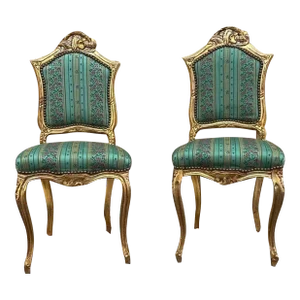 Early 20th Century Pair of French Louis XV Style Gold Giltwood Carved Boudoir Side Chairs