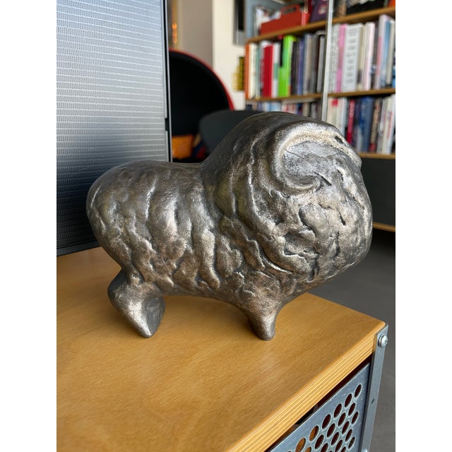 Metal Vintage Brutalist Metal Ram Horn Sculpture Large For Sale - Image 7 of 11