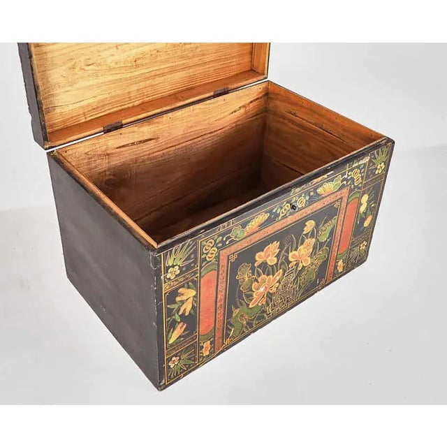 Antique Wooden Box with Illustrations of Lotus Flowers, 1900s For Sale - Image 4 of 8