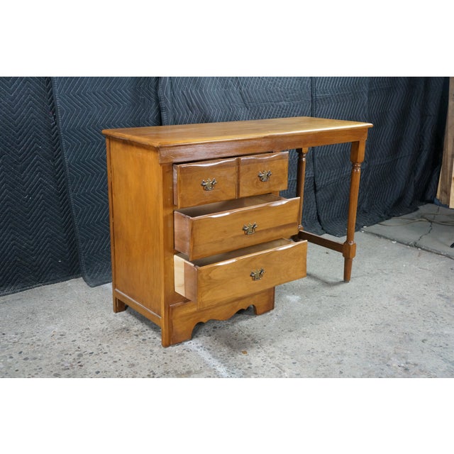 Vintage Early American Colonial Style Solid Maple Country Kneehole Desk 44" For Sale - Image 12 of 18