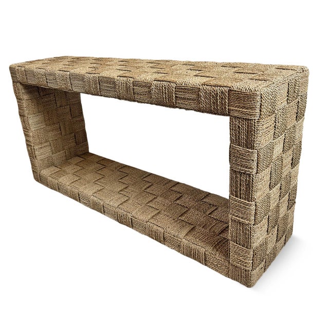 Wood Woven Seagrass Console Table For Sale - Image 7 of 13