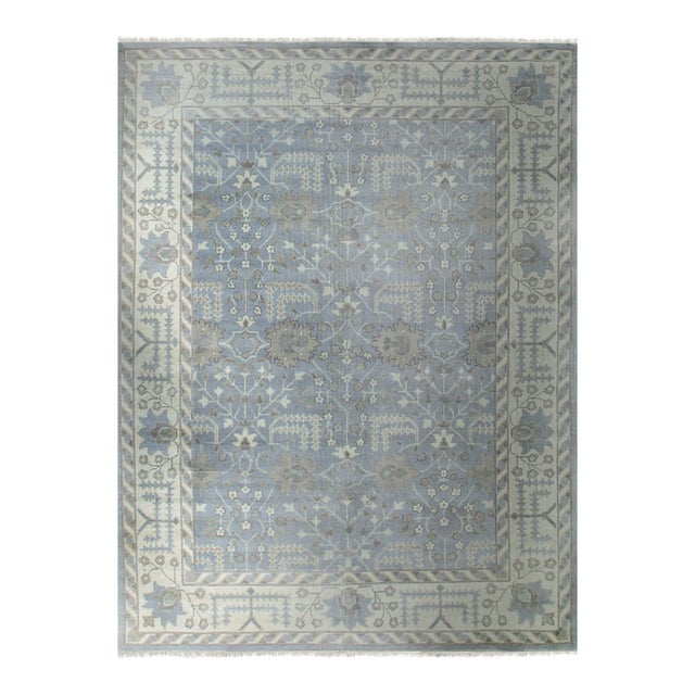 6x9 Harlow Traditional Floral Modern Gray Hand Knotted Wool Carpet Rug For Sale