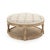 The Tammy Ottoman from Zentique is a round tufted ottoman in natural linen with brass nailhead trim on a limed grey oak...