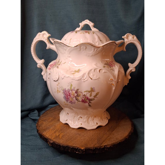 Antique Johnson Bros England Slop Jar Chamber Pot & Lid Victorian Floral Gold 12.5" For Sale - Image 13 of 15