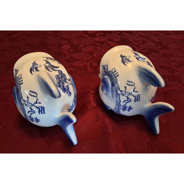 Ceramic Mid-Century Pair of Blue Willow Personal Ashtray Fish Shaped For Sale - Image 7 of 18