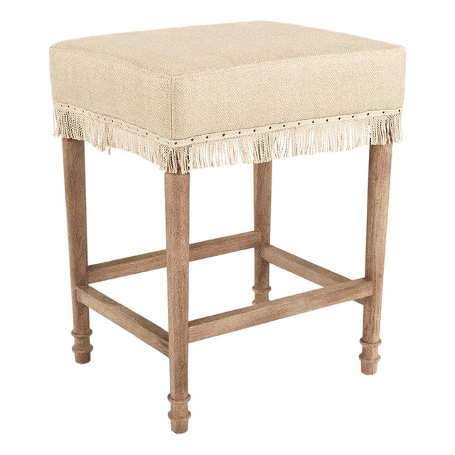 Lucas Fringe Counter Stool in Natural Hemp Linen For Sale