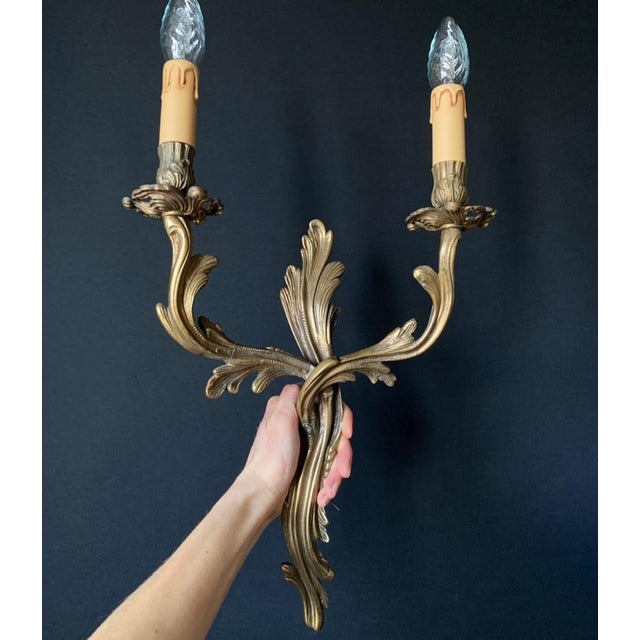 Vintage Bronze Wall Lights, 1950s, Set of 2 For Sale - Image 10 of 12