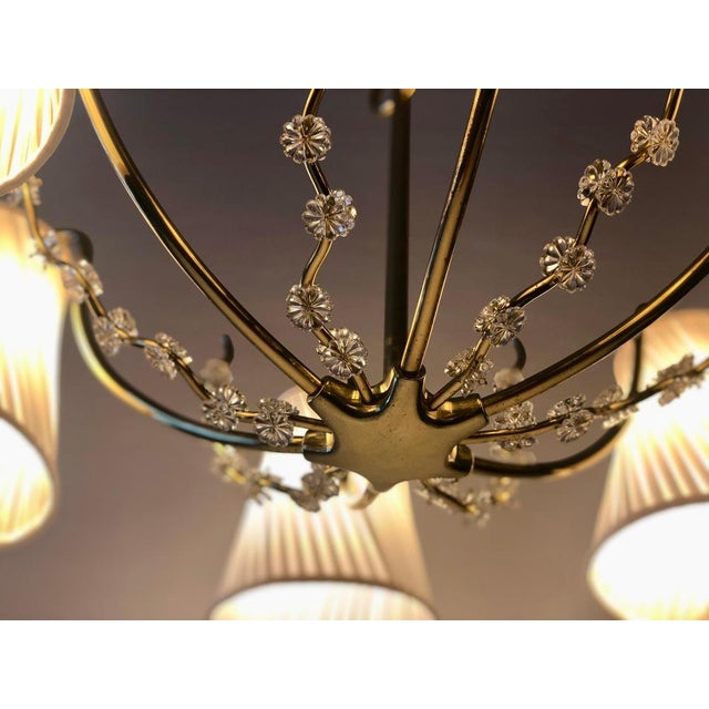 Austrian 6-Arm Chandelier in Brass with Silk Shades attributed to Josef Frank, 1950s For Sale - Image 10 of 18