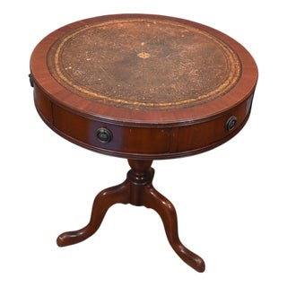 Georgian Revival Drum Table with Leather Top, 1890s For Sale