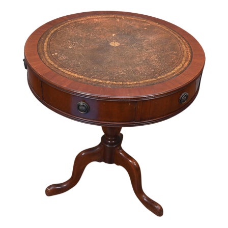 Georgian Revival Drum Table with Leather Top, 1890s For Sale