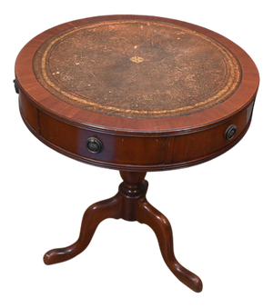 Georgian Revival Drum Table with Leather Top, 1890s