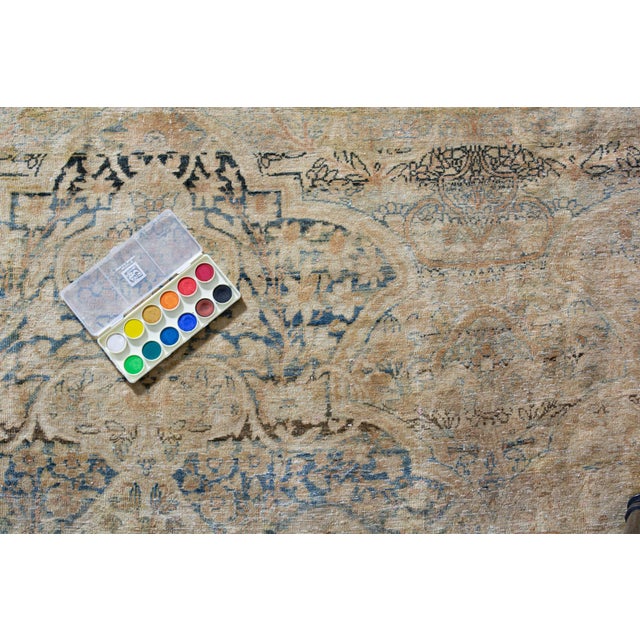 Antique Oversized Allover Botanical Design Beige Tan Blue Wool Hand-Knotted Rug 1920s - 10’11” X 16’2” For Sale - Image 9 of 10