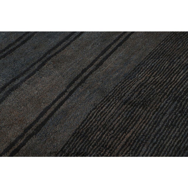 Modern Rug & Kilim’s Moroccan Rug in Grisaille Blue, Gray and Black Stripes For Sale - Image 3 of 7