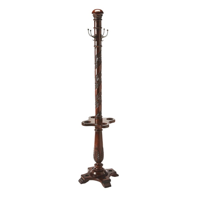 Laird 70 in. H Wood Free-Standing 4 Hook Costumer/Coat Rack with Umbrella Holder, Cherry For Sale