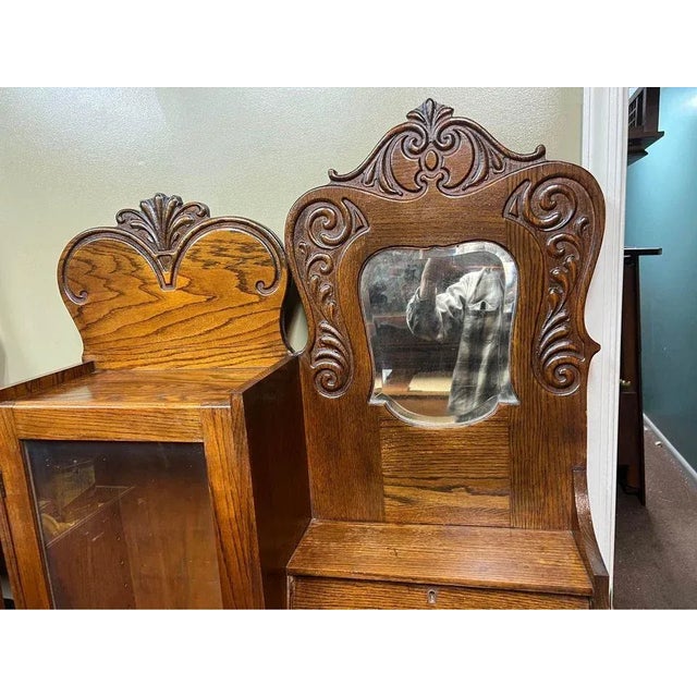 Early 20th Century Antique Side by Side Bookcase with Secretary Desk For Sale - Image 11 of 12