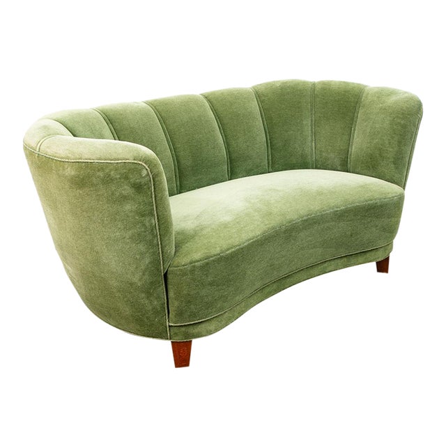 Mid Century Danish Modern Couch Sofa Mohair Light Green Loveseat Settee 2 Seat For Sale