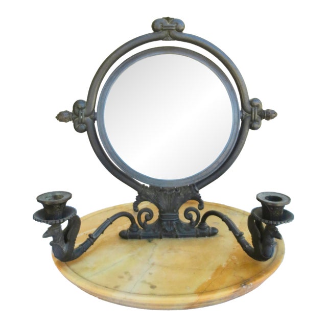 Antique French Empire Bronze Swan Vanity Mirror For Sale
