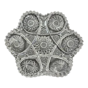 Abp American Brilliant Cut Glass Scalloped Hob Star Dish Sawtooth Pinwheel Bowl